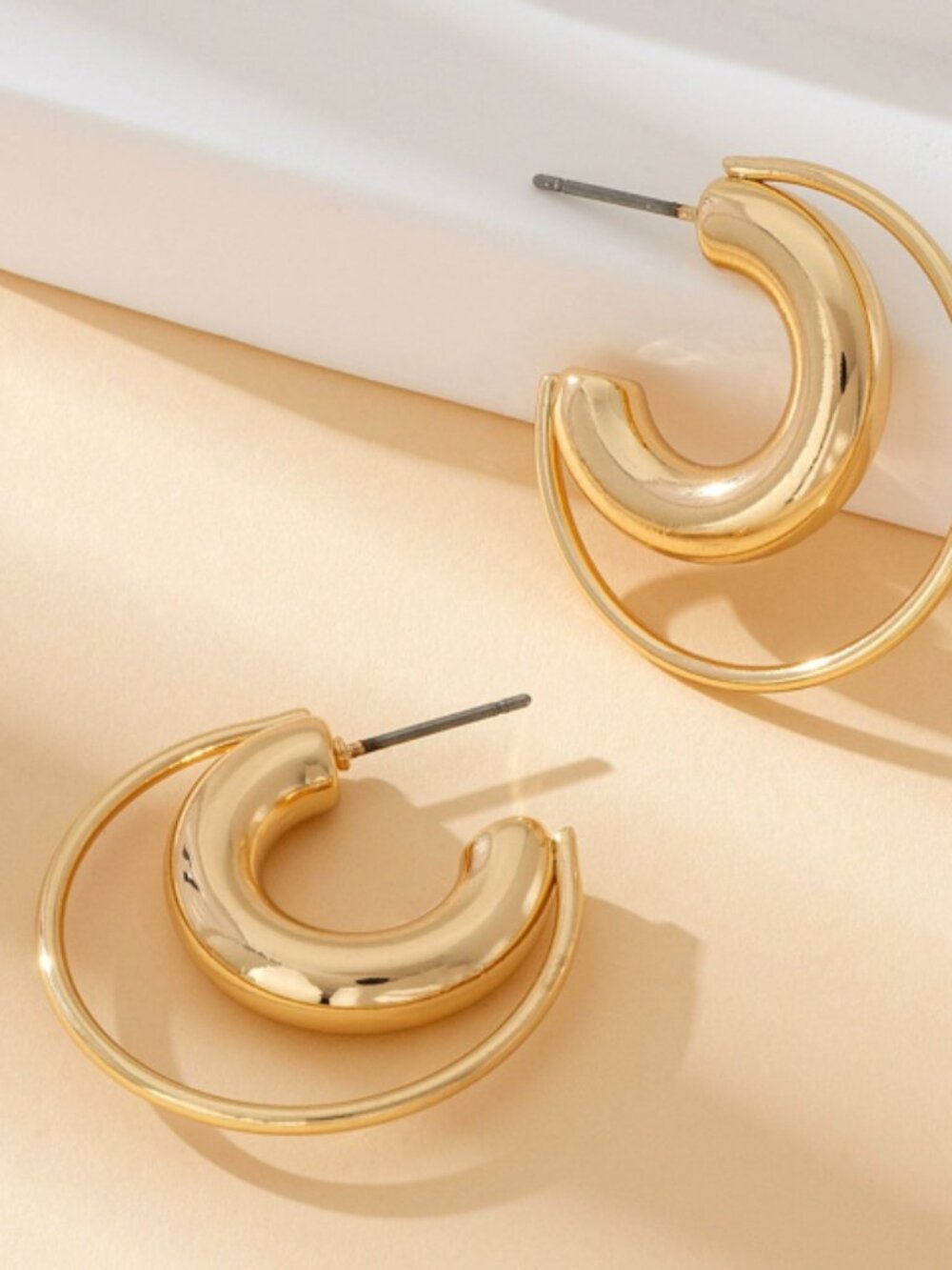 Gold Tone Double Layer Open Hoop Earrings